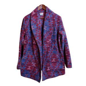 Geometric Patterned Women's Jacket - Blue and Red